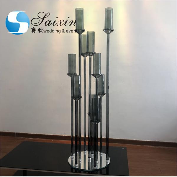 Quality ZT-471 Saixin new wedding centerpieces Grey color crystal candlestick for sale