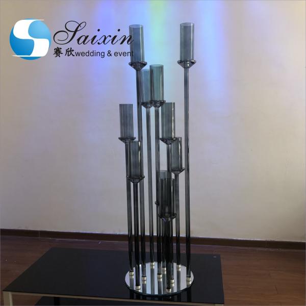 Quality ZT-471 Saixin new wedding centerpieces Grey color crystal candlestick for sale