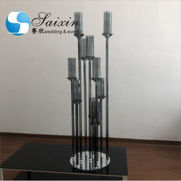 Quality ZT-471 Saixin new wedding centerpieces Grey color crystal candlestick for sale