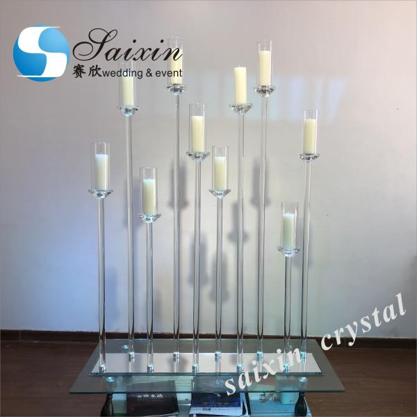 Quality ZT-471 Saixin new wedding centerpieces Grey color crystal candlestick for sale