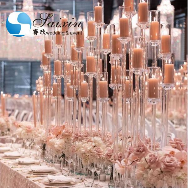 Quality ZT-471 Saixin new wedding centerpieces Grey color crystal candlestick for sale