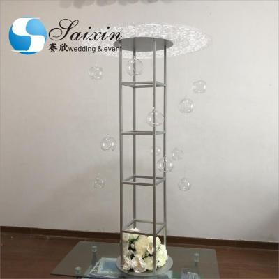 Quality Acrylic Flower Stand Wedding Carved Works Silver Display With Hanging Ball for sale