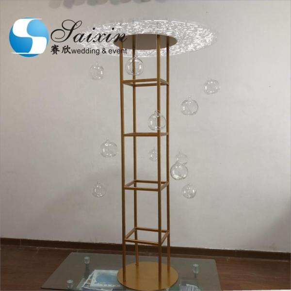 Quality Acrylic Flower Stand Wedding Carved Works Silver Display With Hanging Ball for sale