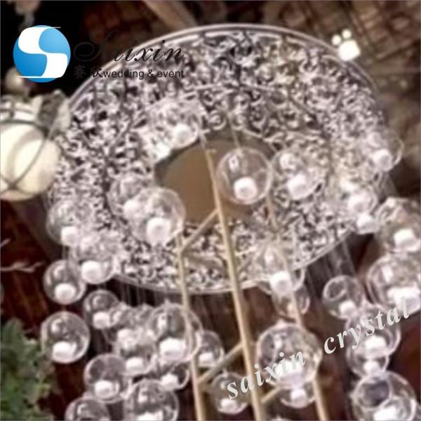 Quality Acrylic Flower Stand Wedding Carved Works Silver Display With Hanging Ball for sale