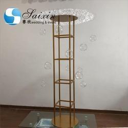 Quality Acrylic Flower Stand Wedding Carved Works Silver Display With Hanging Ball for sale