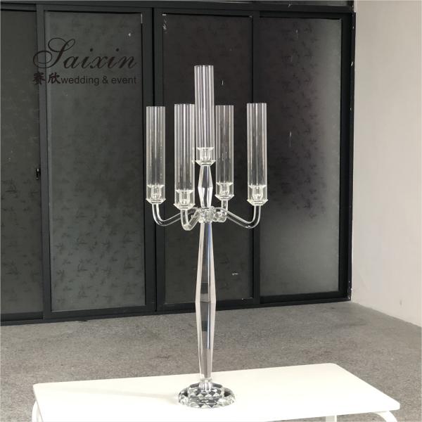 Quality Hot Sale Tall Wedding Decoration 5 Arms Clear Wedding Crystal Centerpiece for sale