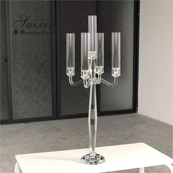 Quality Hot Sale Tall Wedding Decoration 5 Arms Clear Wedding Crystal Centerpiece for sale