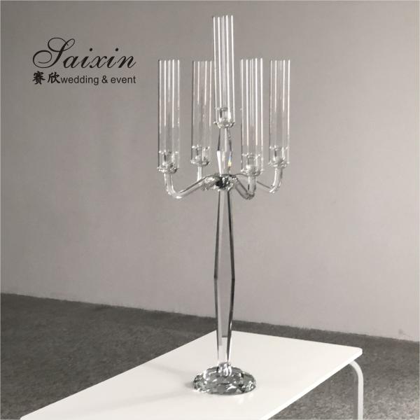 Quality Hot Sale Tall Wedding Decoration 5 Arms Clear Wedding Crystal Centerpiece for sale