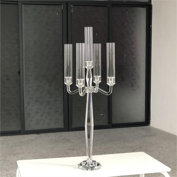 Quality Hot Sale Tall Wedding Decoration 5 Arms Clear Wedding Crystal Centerpiece for sale