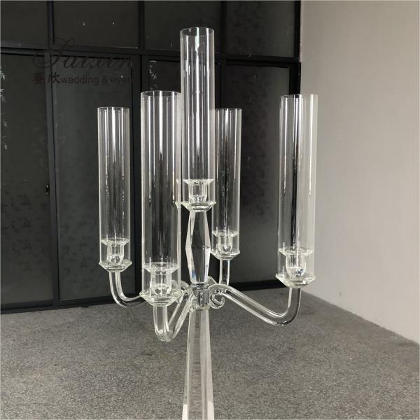 Quality Hot Sale Tall Wedding Decoration 5 Arms Clear Wedding Crystal Centerpiece for sale