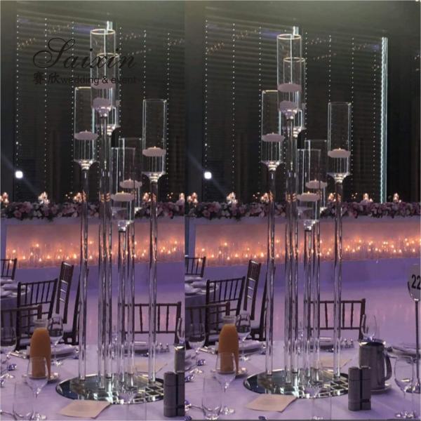 Quality Chic wedding centerpiece tall 5 arms long stem floating candle pillar  holder for sale