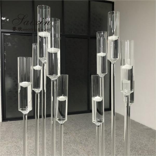 Quality Chic wedding centerpiece tall 5 arms long stem floating candle pillar holder for sale