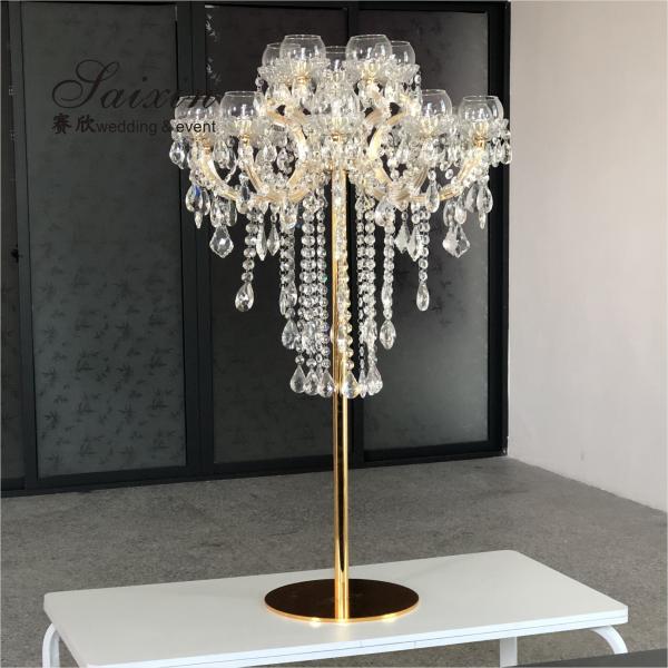 Quality 15 Arm Luxury Metal And Crystal Candelabra Chandelier For Wedding Table for sale