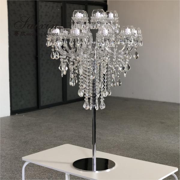 Quality 15 Arm Luxury Metal And Crystal Candelabra Chandelier For Wedding Table for sale