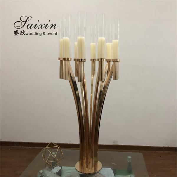 Quality 10 Curved Arms Crystal Candelabra Wedding Centerpieces Tall Gold 51.18" for sale