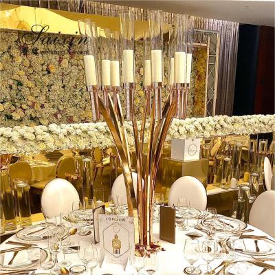 Quality 10 Curved Arms Crystal Candelabra Wedding Centerpieces Tall Gold 51.18" for sale