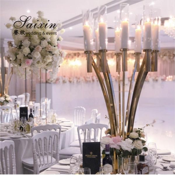 Quality 10 Curved Arms Crystal Candelabra Wedding Centerpieces Tall Gold 51.18" for sale