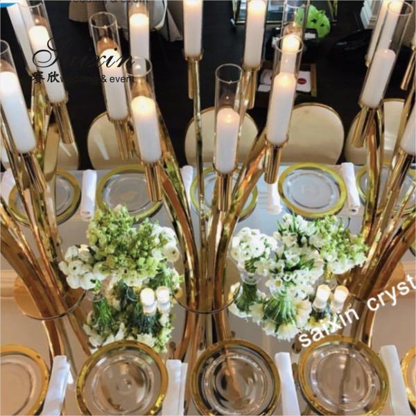 Quality 10 Curved Arms Crystal Candelabra Wedding Centerpieces Tall Gold 51.18" for sale