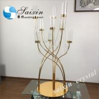Quality 9 Arm Gold Metal Candelabra Luxury Candles Decor Antique Crystal Candle Holders for sale