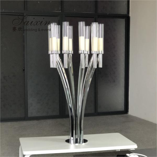 Quality ZT-396S Hot sale  Silver metal centerpiece candlestick stands for wedding decor for sale