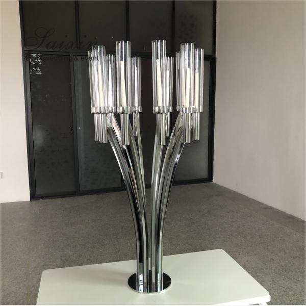 Quality ZT-396S Hot sale Silver metal centerpiece candlestick stands for wedding decor for sale