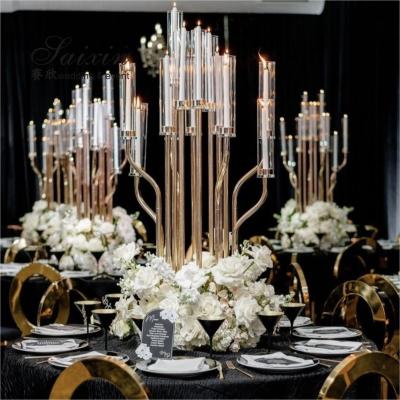 China ZT-586 New tall 17arms wedding candelabra centerpieces gold candle holders for sale
