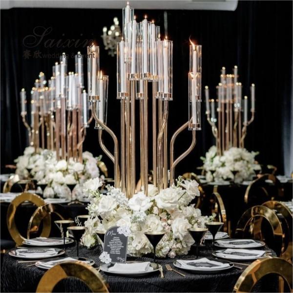 Quality ZT-586 New tall 17arms wedding candelabra centerpieces gold candle holders for sale