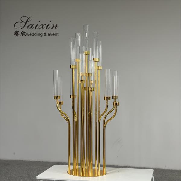 Quality ZT-586 New tall 17arms wedding candelabra centerpieces gold candle holders for sale