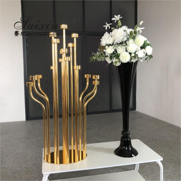 Quality ZT-586 New tall 17arms wedding candelabra centerpieces gold candle holders for sale