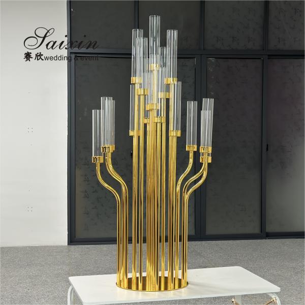 Quality ZT-586 New tall 17arms wedding candelabra centerpieces gold candle holders for sale