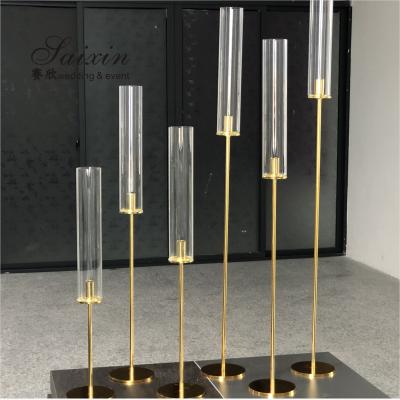 China Factory hot sale set different size thin hurricane gold candlestick candle holder for wedding table decoration for sale
