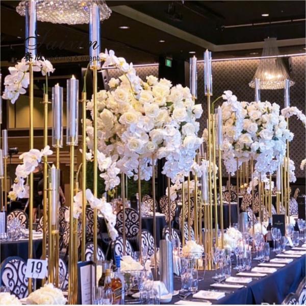 Quality Hot sell tall gold candle holder centerpieces for wedding decoration for sale