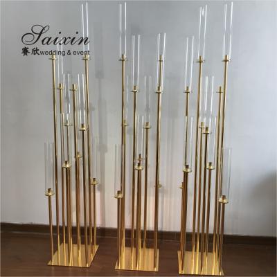 Quality Hot sell tall gold candle holder centerpieces for wedding decoration for sale