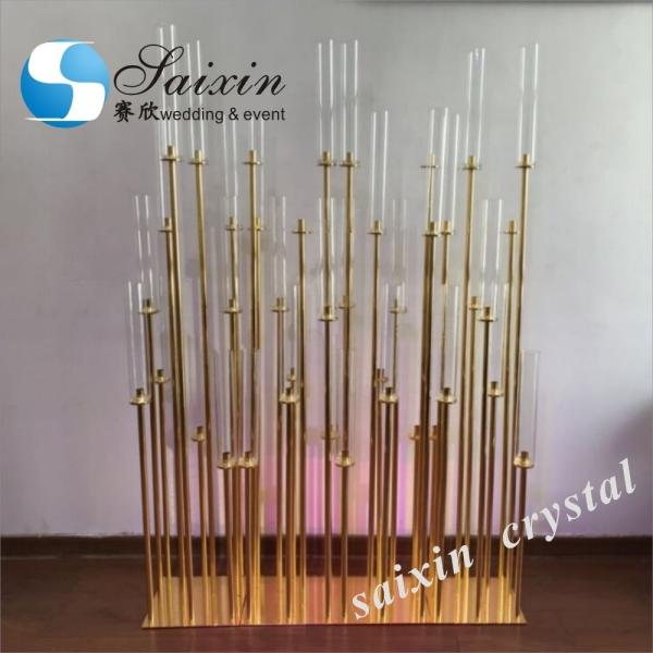 Quality Hot sell tall gold candle holder centerpieces for wedding decoration for sale