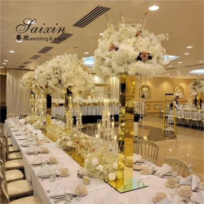 China Hot selling gold mirror display stand flower stand for wedding centerpieces for sale