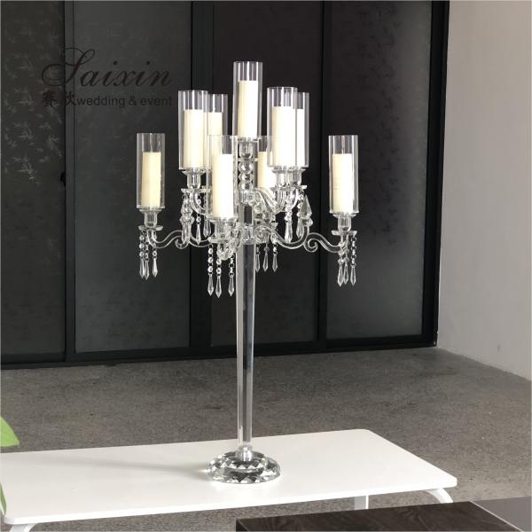 Quality 7 Arm 9 Arm Crystal Candelabra Glass Centerpieces Wedding 120CM for sale