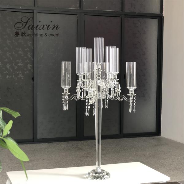 Quality 7 Arm 9 Arm Crystal Candelabra Glass Centerpieces Wedding 120CM for sale