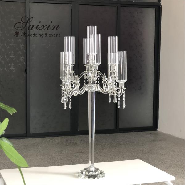 Quality 7 Arm 9 Arm Crystal Candelabra Glass Centerpieces Wedding 120CM for sale