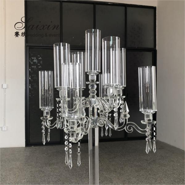 Quality 7 Arm 9 Arm Crystal Candelabra Glass Centerpieces Wedding 120CM for sale