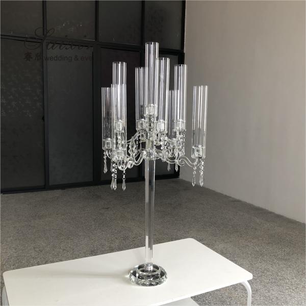 Quality Tall Glass Crystal Candelabra 5 Arm 9 Arm Wedding Table Centerpiece for sale