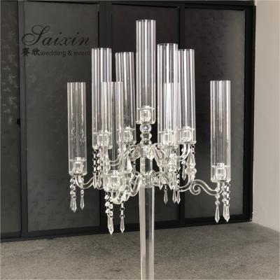 Quality Tall Glass Crystal Candelabra 5 Arm 9 Arm Wedding Table Centerpiece for sale