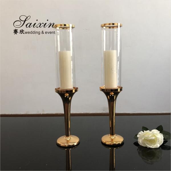 Quality ZT-014G Single Crystal Golden Metal Candles Holder Wedding Centerpieces for sale