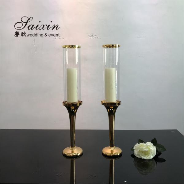 Quality ZT-014G Single Crystal Golden Metal Candles Holder Wedding Centerpieces for sale