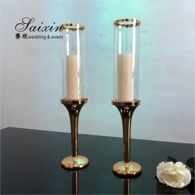 Quality ZT-014G Single Crystal Golden Metal Candles Holder Wedding Centerpieces for sale