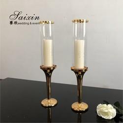 Quality ZT-014G Single Crystal Golden Metal Candles Holder Wedding Centerpieces for sale