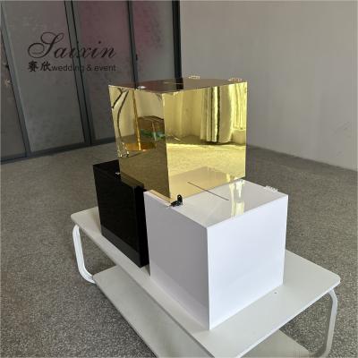 China 20ft Acrylic Wedding Backdrop Decoration Centerpieces Beautiful Event Gold Mirror Plastic Money Boxes for sale