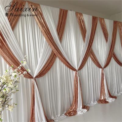 中国 Wedding Decoration Backdrop Curtain White Gold Double Cloth Custom Backdrop Wedding Drapes 販売のため