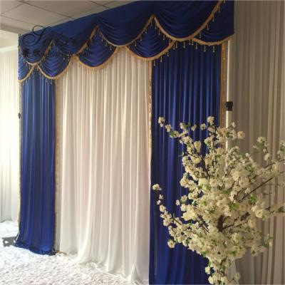 China Hot Sale Gorgeous blue silk cloth drape valance curtains with ivory tassel for sale