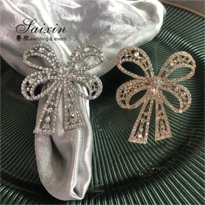 China Bowknot Shape Rhinestone Braided Napkin Rings Set Of 12 8 6 4 Wedding Party Table Decoration for sale