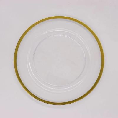 China Gold Beaded Clear Acrylic Charger Plates Round Plate Gold Rim 33CM for sale